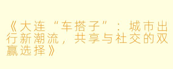 《大连“车搭子”：城市出行新潮流，共享与社交的双赢选择》