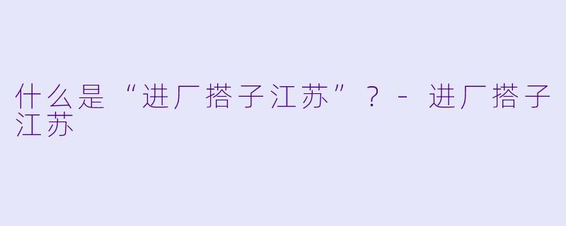 什么是“进厂搭子江苏”?