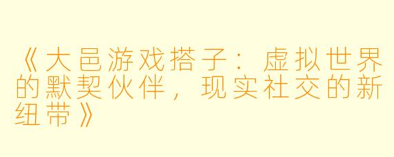 《大邑游戏搭子：虚拟世界的默契伙伴，现实社交的新纽带》