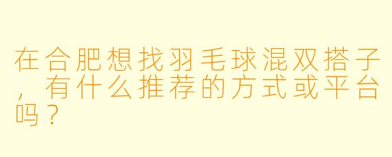 在合肥想找羽毛球混双搭子，有什么推荐的方式或平台吗？