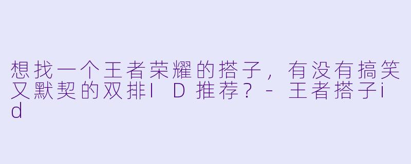 想找一个王者荣耀的搭子,有没有搞笑又默契的双排ID推荐?