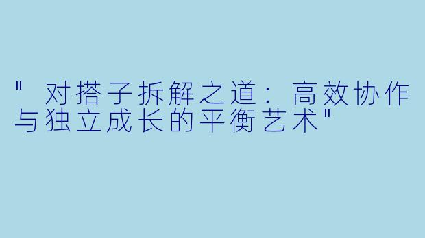 "对搭子拆解之道:高效协作与独立成长的平衡艺术"