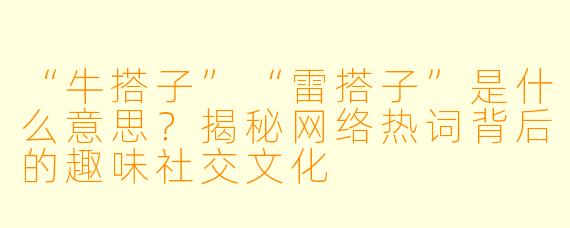 “牛搭子”“雷搭子”是什么意思？揭秘网络热词背后的趣味社交文化