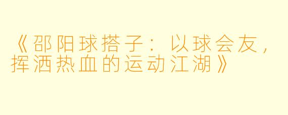 《邵阳球搭子：以球会友，挥洒热血的运动江湖》