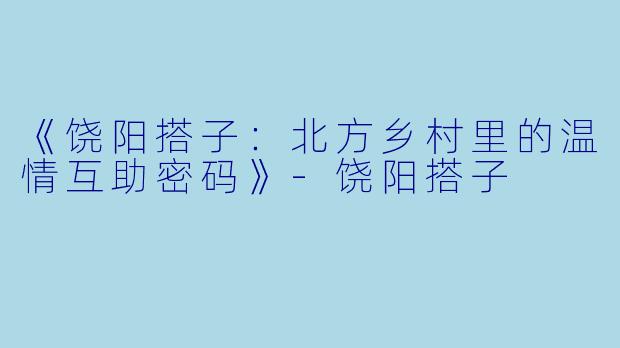 《饶阳搭子：北方乡村里的温情互助密码》-饶阳搭子