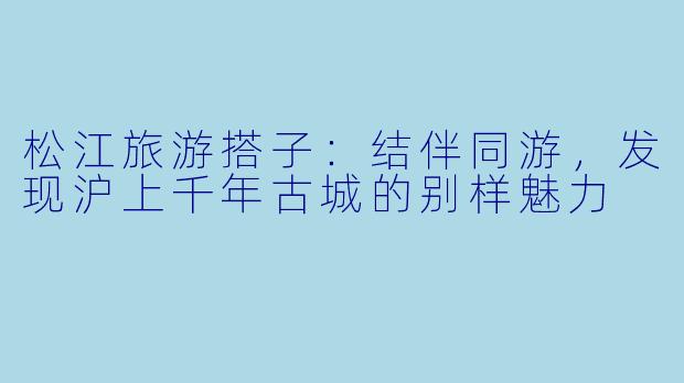 松江旅游搭子：结伴同游，发现沪上千年古城的别样魅力
