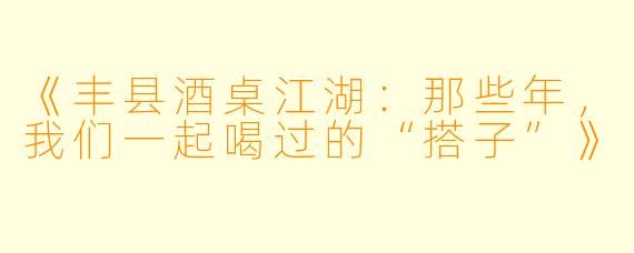 《丰县酒桌江湖：那些年，我们一起喝过的“搭子”》