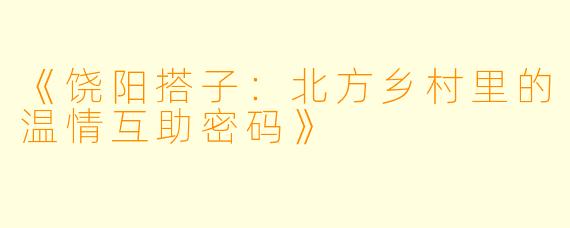《饶阳搭子：北方乡村里的温情互助密码》