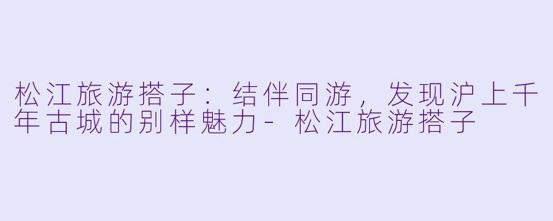 松江旅游搭子：结伴同游，发现沪上千年古城的别样魅力-松江旅游搭子