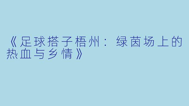 《足球搭子梧州：绿茵场上的热血与乡情》