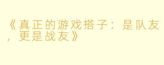 《真正的游戏搭子：是队友，更是战友》