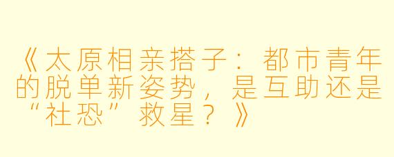 《太原相亲搭子：都市青年的脱单新姿势，是互助还是“社恐”救星？》