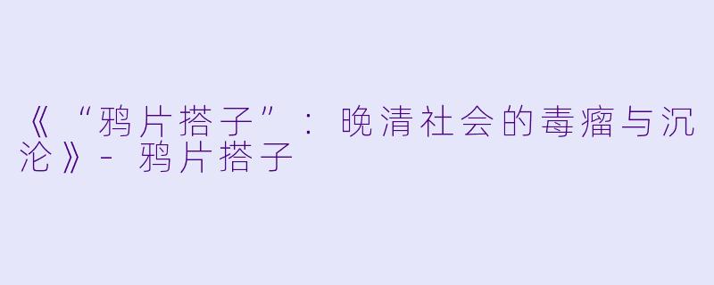 《“鸦片搭子”：晚清社会的毒瘤与沉沦》-鸦片搭子