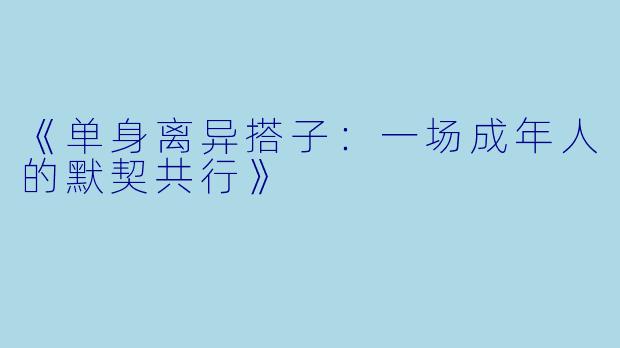 《单身离异搭子：一场成年人的默契共行》
