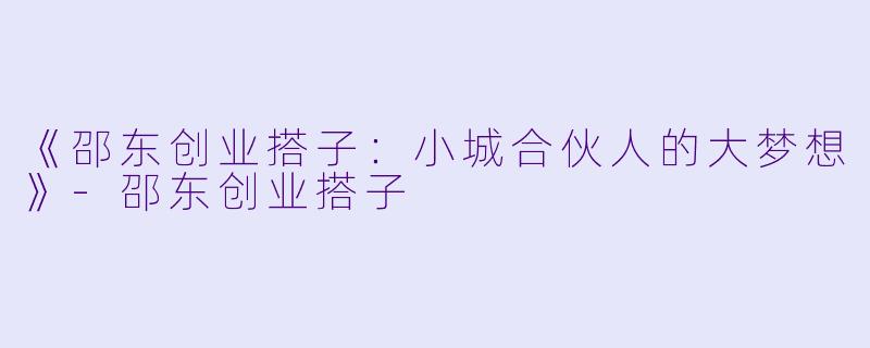 《邵东创业搭子：小城合伙人的大梦想》-邵东创业搭子