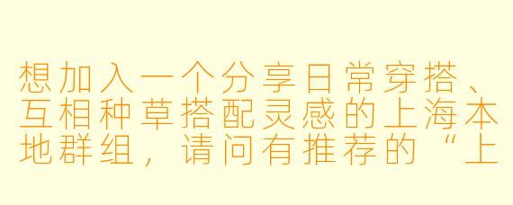 想加入一个分享日常穿搭、互相种草搭配灵感的上海本地群组，请问有推荐的“上海搭子穿搭群”吗？