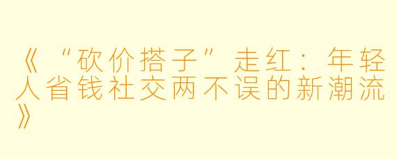 《“砍价搭子”走红：年轻人省钱社交两不误的新潮流》