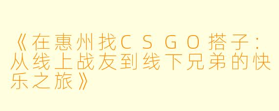 《在惠州找CSGO搭子：从线上战友到线下兄弟的快乐之旅》