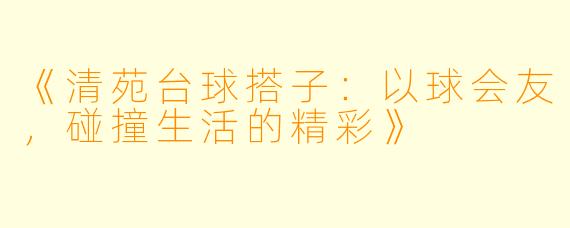 《清苑台球搭子：以球会友，碰撞生活的精彩》