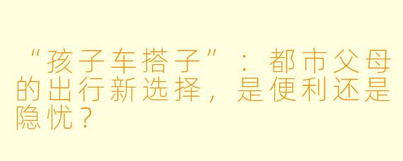 “孩子车搭子”：都市父母的出行新选择，是便利还是隐忧？