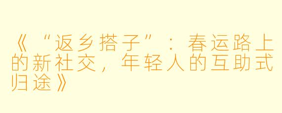 《“返乡搭子”：春运路上的新社交，年轻人的互助式归途》