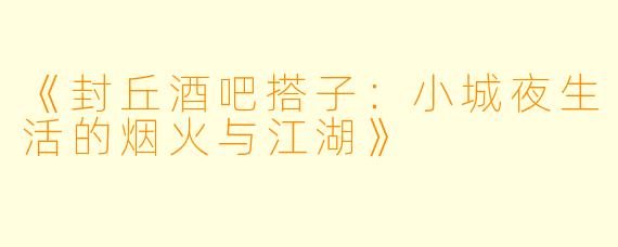 《封丘酒吧搭子：小城夜生活的烟火与江湖》