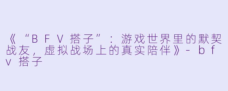 《“BFV搭子”：游戏世界里的默契战友，虚拟战场上的真实陪伴》-bfv搭子