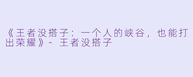 《王者没搭子：一个人的峡谷，也能打出荣耀》-王者没搭子