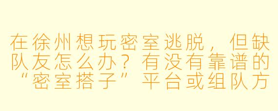 在徐州想玩密室逃脱，但缺队友怎么办？有没有靠谱的“密室搭子”平台或组队方式推荐？