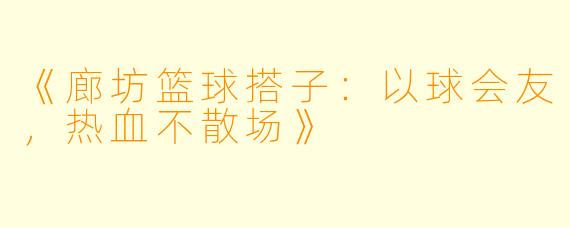 《廊坊篮球搭子：以球会友，热血不散场》