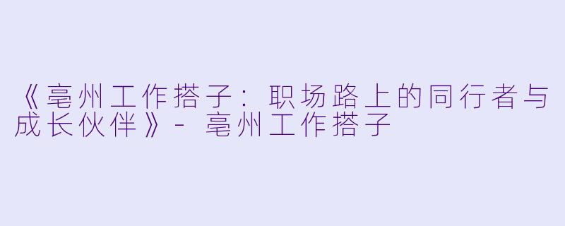 《亳州工作搭子：职场路上的同行者与成长伙伴》-亳州工作搭子