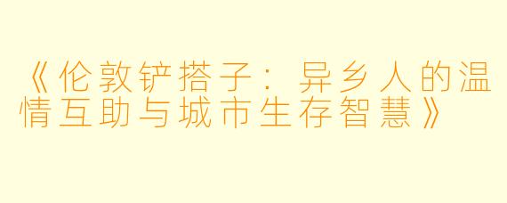 《伦敦铲搭子：异乡人的温情互助与城市生存智慧》