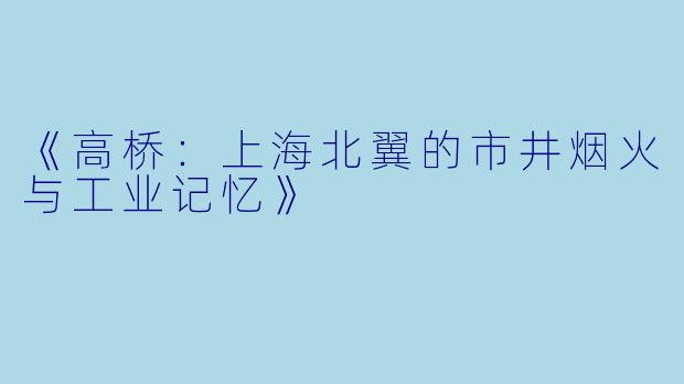《高桥：上海北翼的市井烟火与工业记忆》