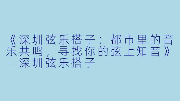 《深圳弦乐搭子：都市里的音乐共鸣，寻找你的弦上知音》-深圳弦乐搭子