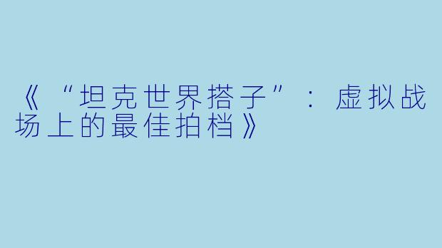 《“坦克世界搭子”：虚拟战场上的最佳拍档》