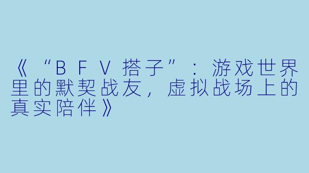 《“BFV搭子”：游戏世界里的默契战友，虚拟战场上的真实陪伴》