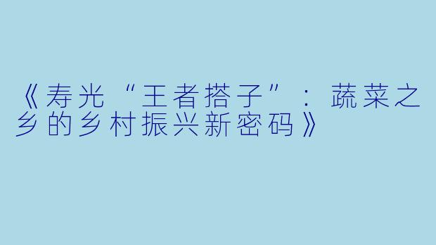 《寿光“王者搭子”：蔬菜之乡的乡村振兴新密码》