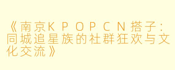 《南京KPOPCN搭子：同城追星族的社群狂欢与文化交流》