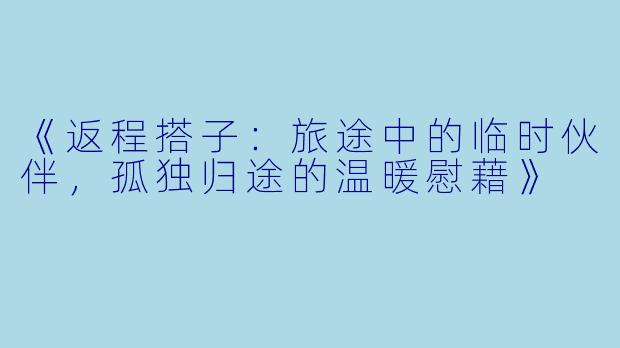 《返程搭子：旅途中的临时伙伴，孤独归途的温暖慰藉》