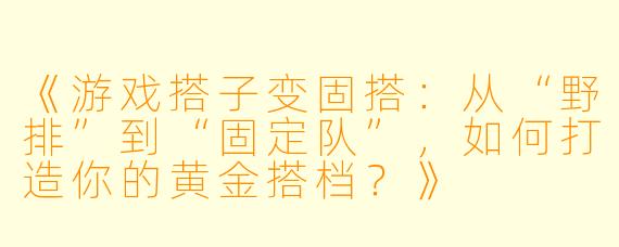 《游戏搭子变固搭：从“野排”到“固定队”，如何打造你的黄金搭档？》