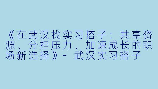 《在武汉找实习搭子：共享资源、分担压力、加速成长的职场新选择》-武汉实习搭子