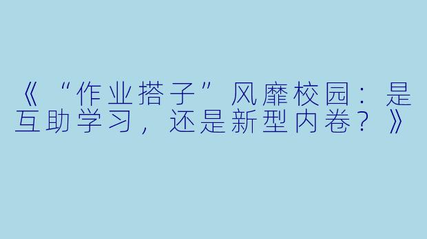 《“作业搭子”风靡校园：是互助学习，还是新型内卷？》