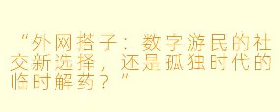 “外网搭子：数字游民的社交新选择，还是孤独时代的临时解药？”