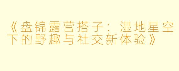 《盘锦露营搭子：湿地星空下的野趣与社交新体验》