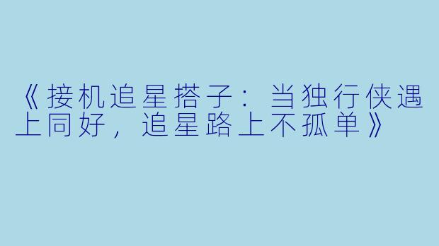 《接机追星搭子：当独行侠遇上同好，追星路上不孤单》