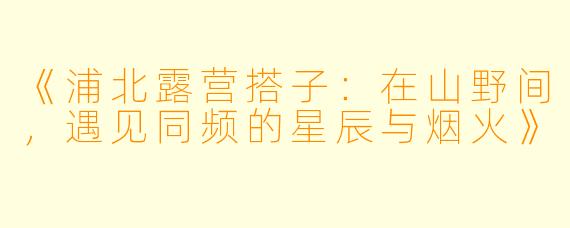 《浦北露营搭子：在山野间，遇见同频的星辰与烟火》