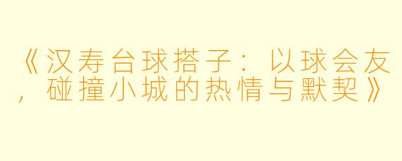 《汉寿台球搭子：以球会友，碰撞小城的热情与默契》