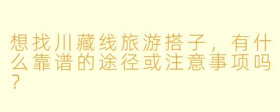 想找川藏线旅游搭子，有什么靠谱的途径或注意事项吗？
