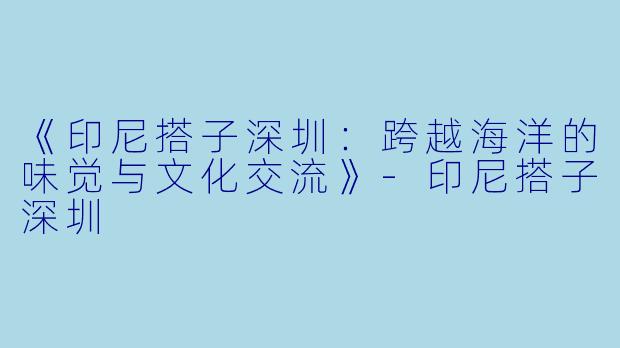 《印尼搭子深圳：跨越海洋的味觉与文化交流》-印尼搭子深圳