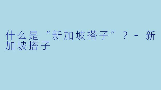什么是“新加坡搭子”？-新加坡搭子